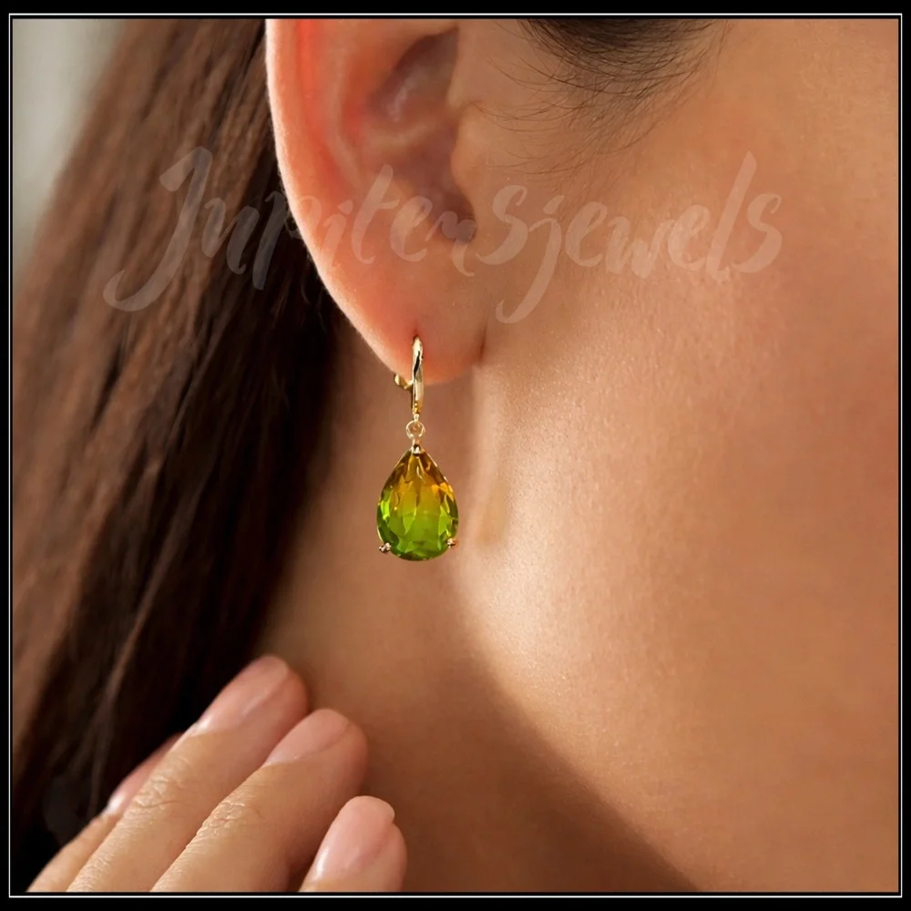 New Gold Tourmaline Green Drop Earrings - Picture 5 of 5